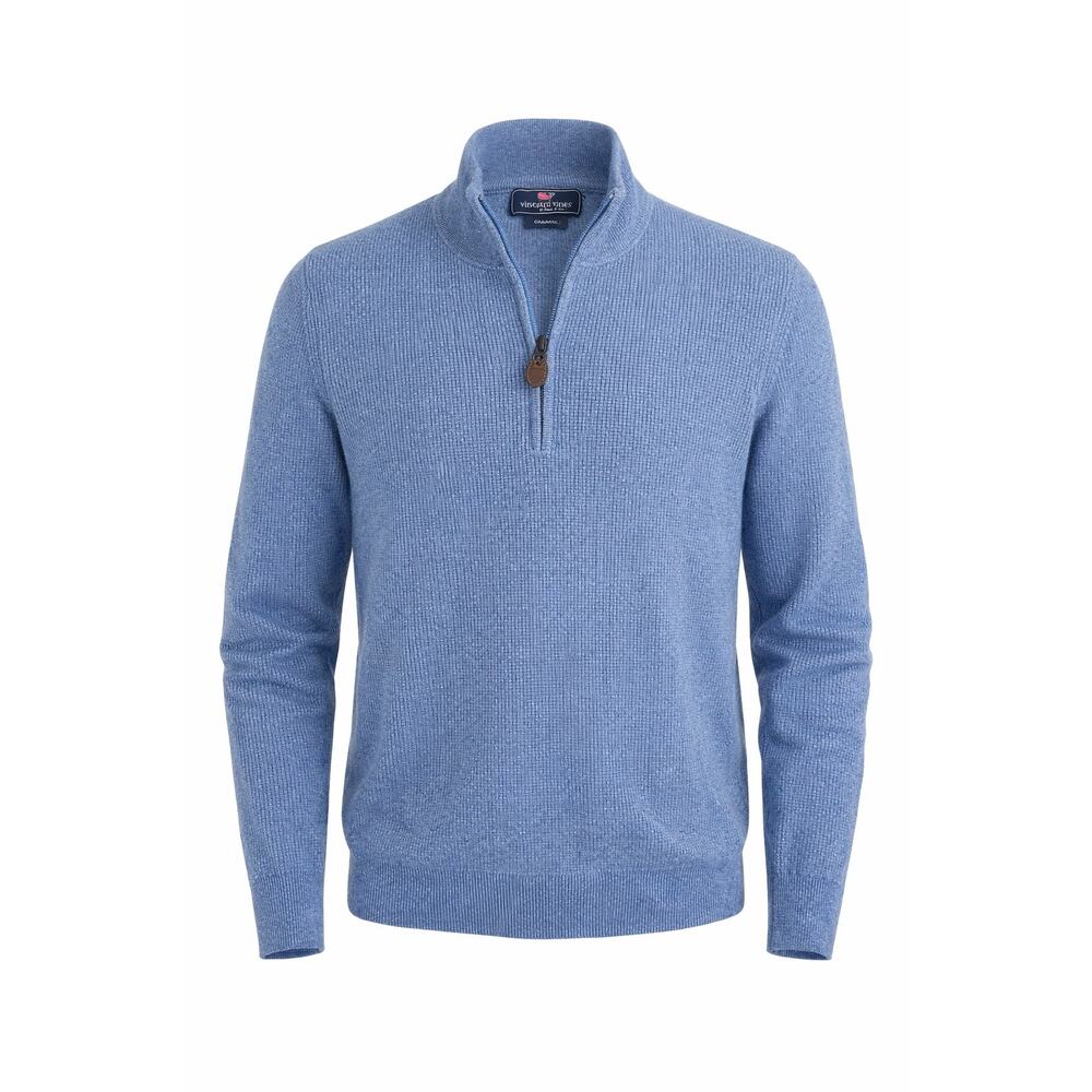 Vineyard Vines Cashmere Quarter Zip Sweater Blue Leather Pull XL
